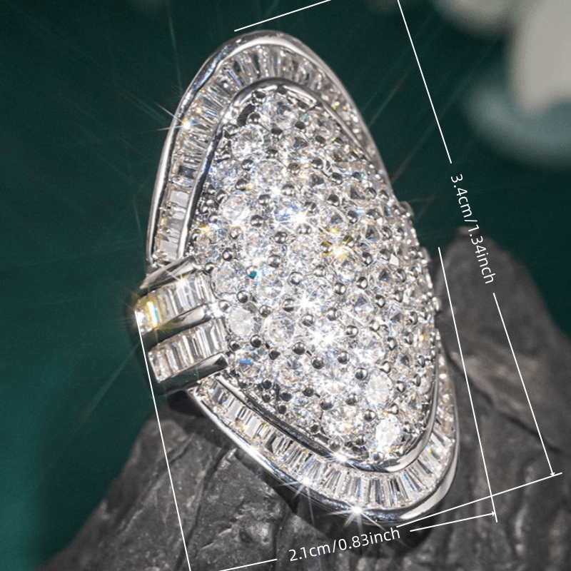 Luxury Cluster Oversized Oval Iced Out Blingbling Rings, Exquisite Gift