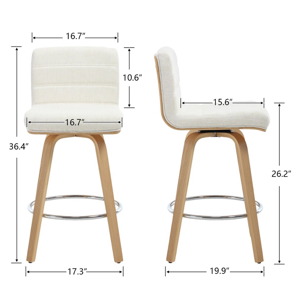 Pair of Contemporary Bar Stools Featuring Backs, Rotating Counter-Height Design, Upholstered Fabric for Kitchen Islands, Sturdy Wooden Legs, Ideal for Home Kitchens And Pubs