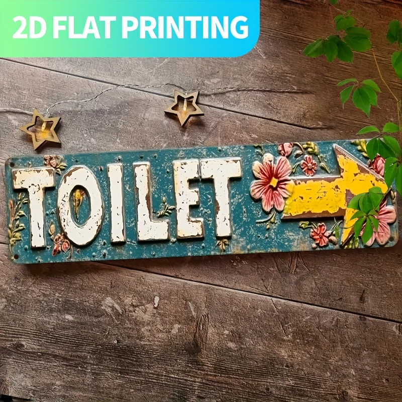 TEMU 2d Flat - 1pc Vintage 'toilet' Aluminum Metal Sign | 2d Flat, 15.7x3.9 Inch, Pre-drilled For Easy Hanging - Perfect For Home Decor, Kitchen,