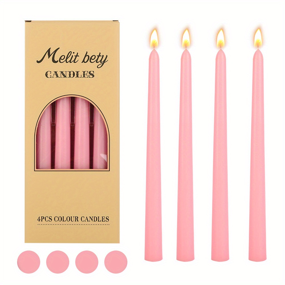 Image of 10 Inch 4-pack Morandi Color Cone Rod Long Pole Candle Home Bedroom Living Room Non-smoking Romantic Wedding Candle Light Dinner Pointed Candlestick Wax Atmosphere Arrangement Long Pole Candle