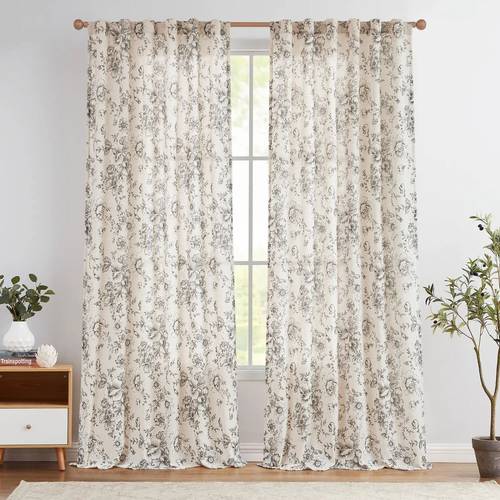 linen blend curtains floral curtains for living room printed curtains rod pocket back tab farmhouse patterned drapes bedroom window curtain set 2 panels home d cor