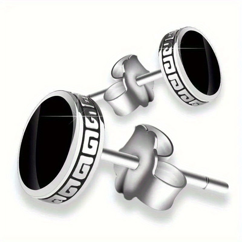 TEMU 1 Pair Of Stylish And Unique Round Men's 925 925 Silver Plated-plated Earrings - Retro Simple Personality Earrings