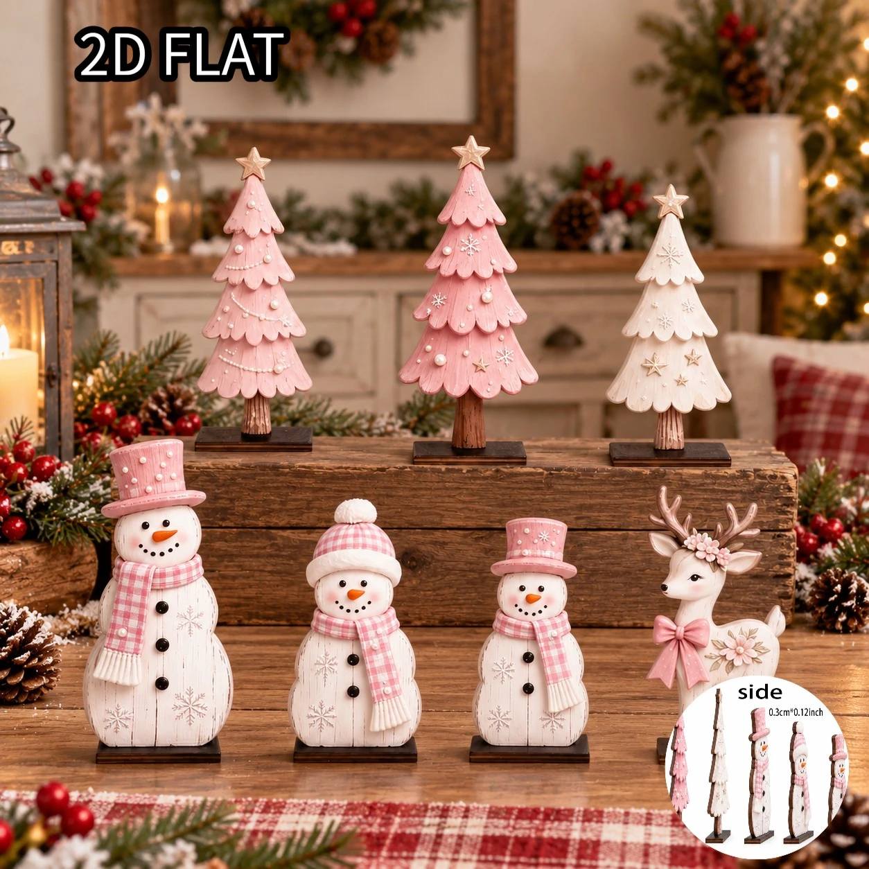 TEMU 2D-Flach, 7-teiliges Weihnachts-Holzschilder-Set, Party-Dekoration, perfektes Feiertagsgeschenk, Schreibtisch-Büro, -Ornamente,