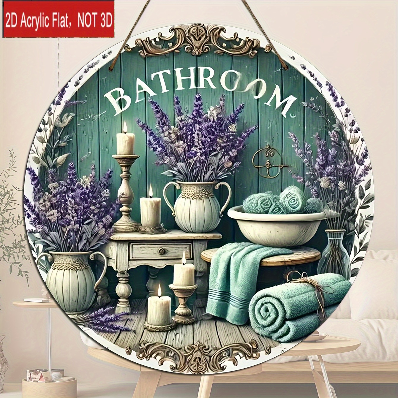 TEMU 2d Plane, 1pc Of Wooden Bathroom Wall Art Decor - Classic Floral And Plant Themes Including Lavender, Vintage Vases & Candles, Versatile Home