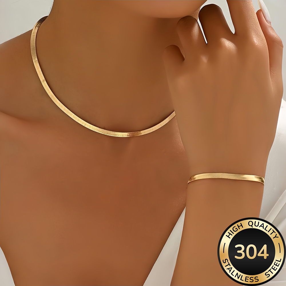 E-shop 2 Stücke Hochwertige Edelstahl Goldene Schlangenknochen Halskette, Verblassungsresistent, Einfach Elegant, Modische Damenhalskette für den oder