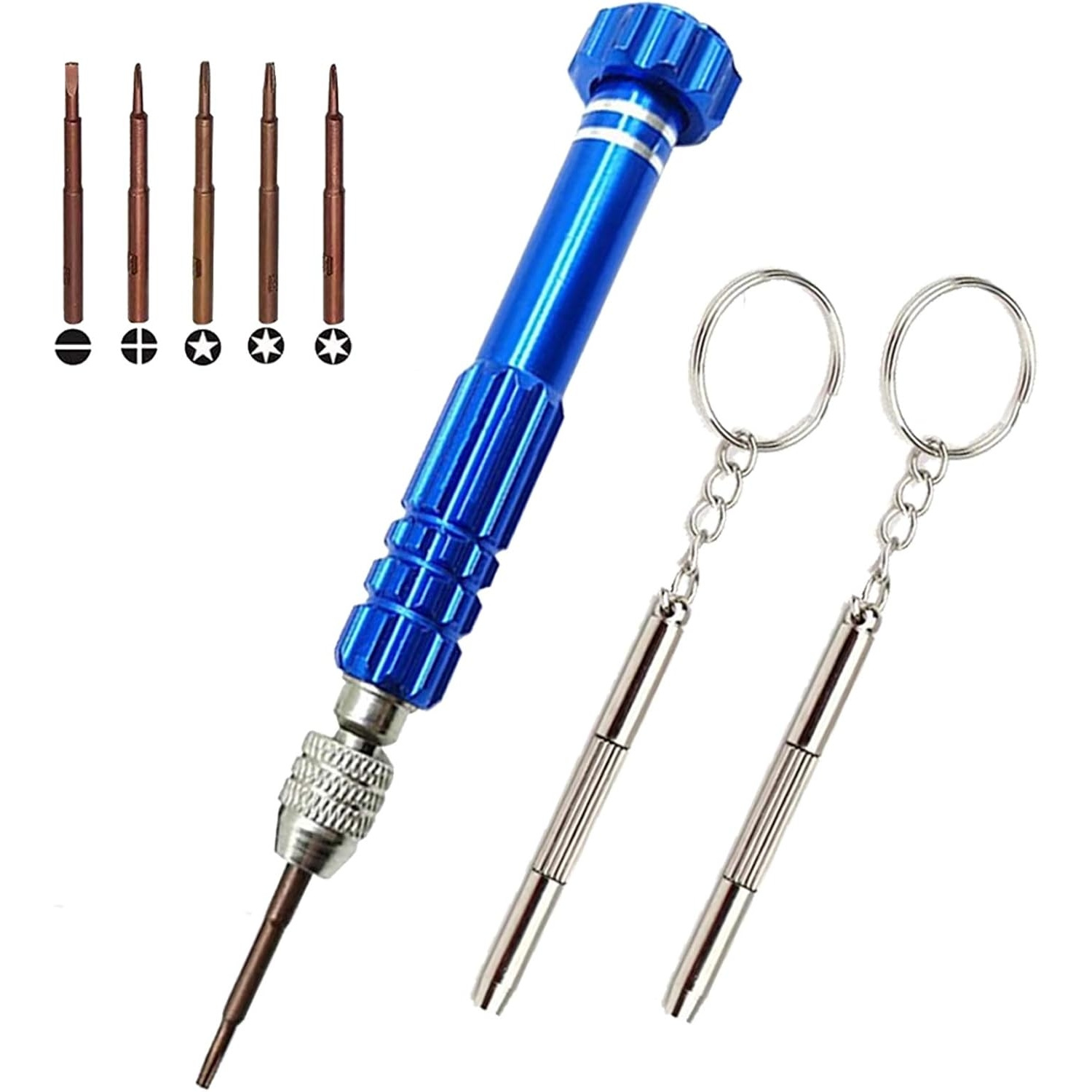 TEMU 3pcs Set Of Glasses Repair Kit (includes 5pcs Screwdriver Bits And 1pc Screwdriver Handle, 2pcs Mini Keychain Screwdrivers), Multifunctional