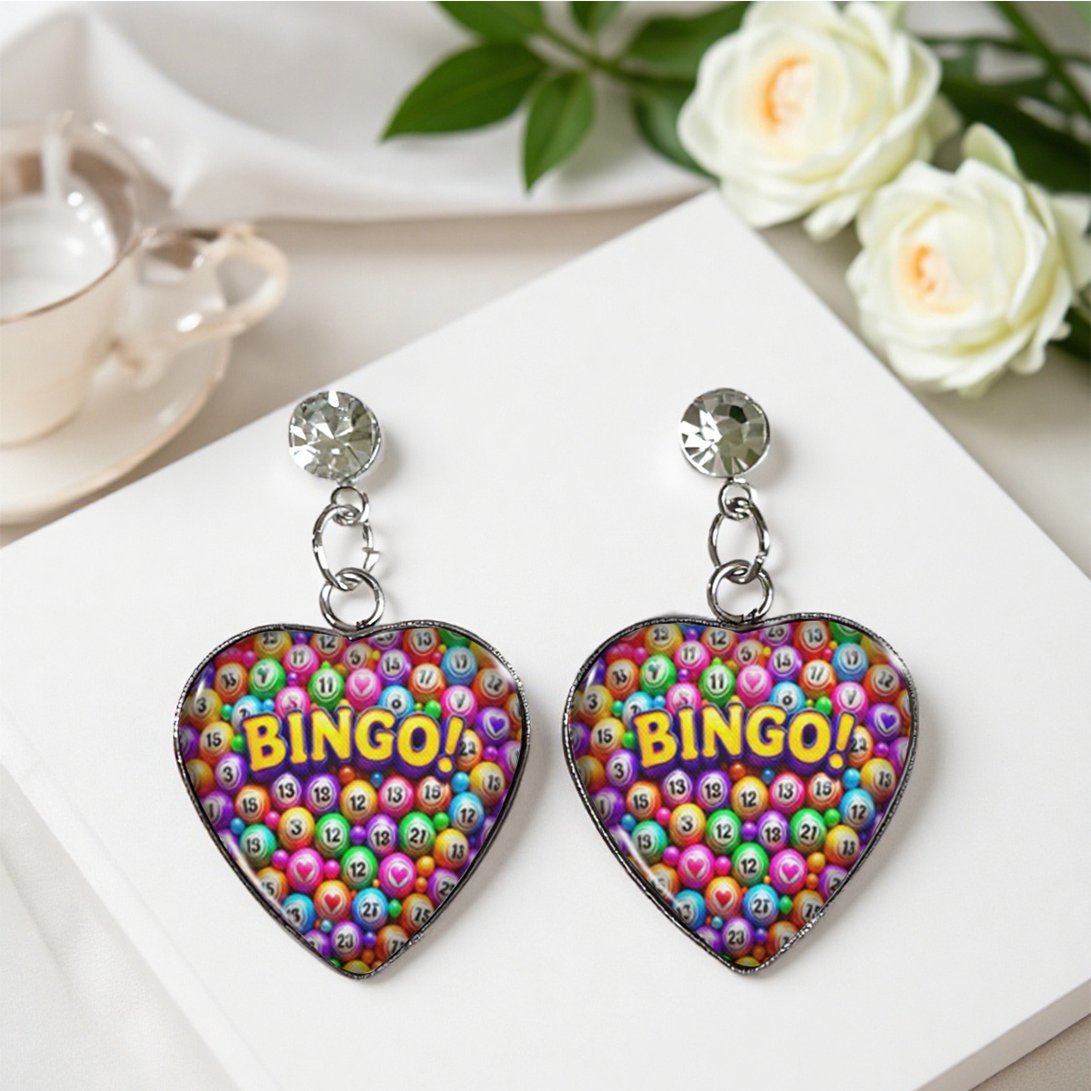 TEMU 1 par de aretes coloridos con bolas de bingo de - Divertidos aretes con diseño de juego de lotería