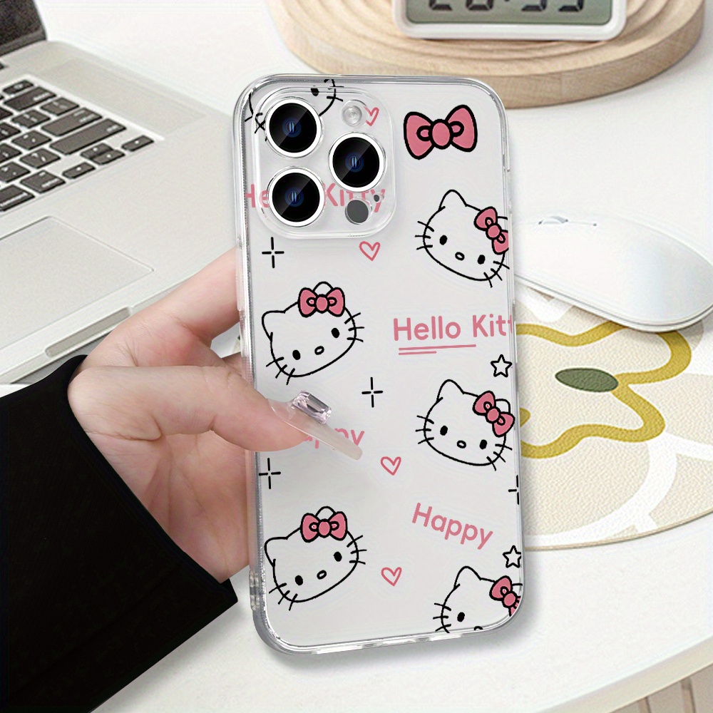For Hello Kitty Phone Cover by Sanrio for Models 16Pm/15/14/13/12, Featuring a Clear Design with Adorable Pink Bows And Hearts, Perfect for Women And