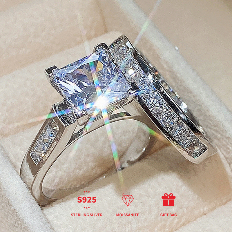 TEMU 2pcs Moissanite Engagement Ring Set, Women's 925 Silver Thick Arm Moissanite Set, Sparkling Moissanite Princess Wedding Ring Size 6-9
