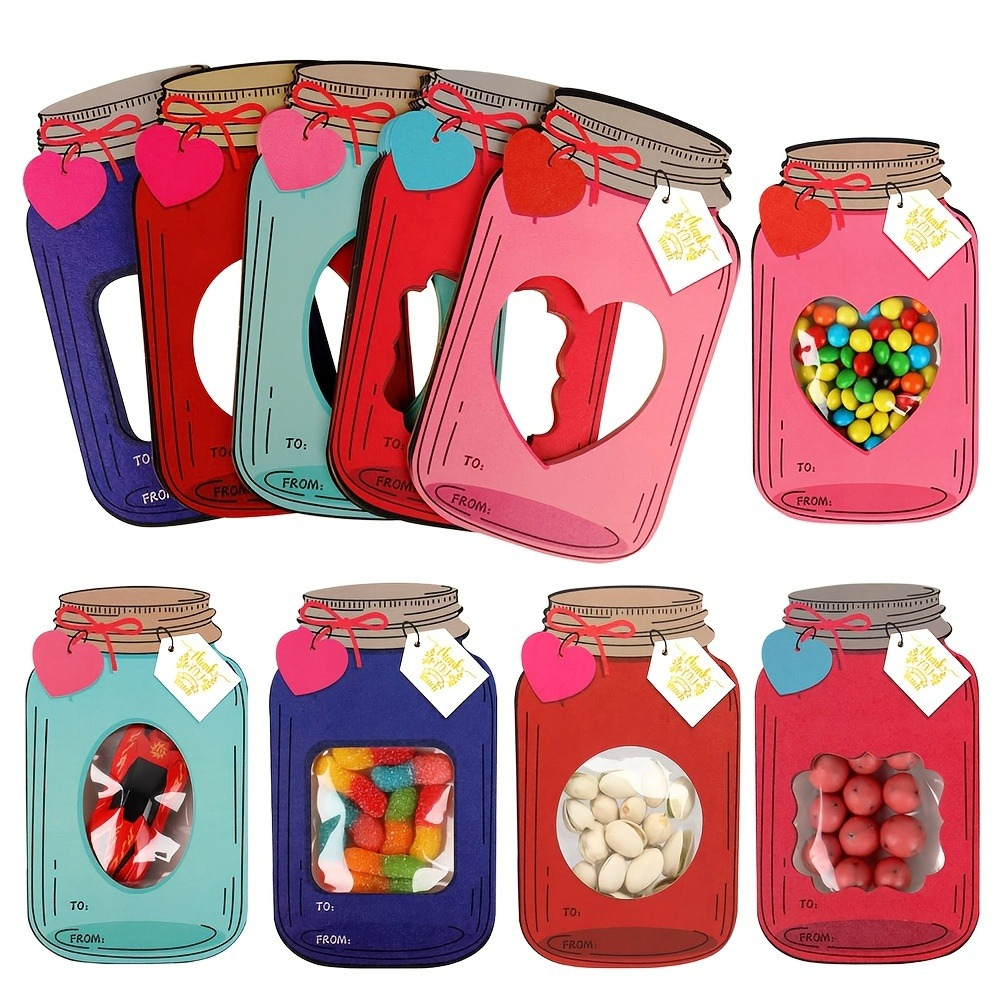 

50pcs Mason Jar-shaped Valentine's Day Cards - & Fun Classroom Gift Exchange Cards With Heart Cutouts, School Parties & Gift Wrapping (candy Not Included)