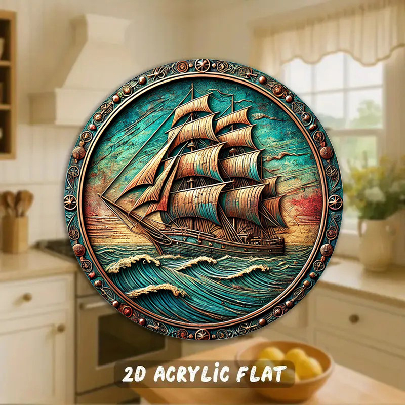 TEMU 1pc Nautical Maritime Magnetic Acrylic Refrigerator Magnets Compatible For Kitchen - Ocean Ship Sailing Decor, Durable Round Fridge Magnets For