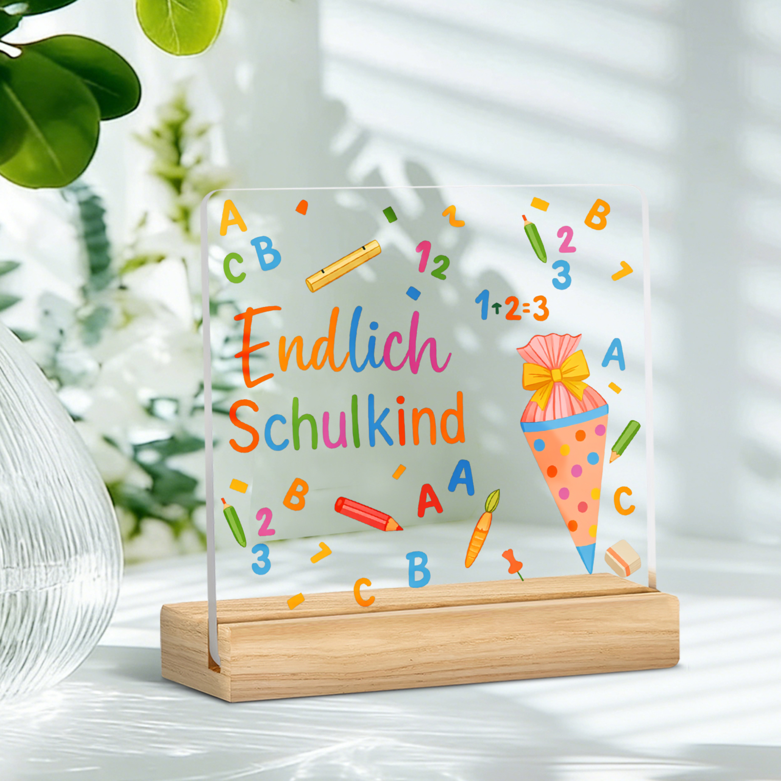 TEMU [2d Flat] 1pc Acrylic Decorative Plaque Schulkind School Theme With Letters Numbers And Ice Cream Design Perfect For Desk Decoration Ideal For