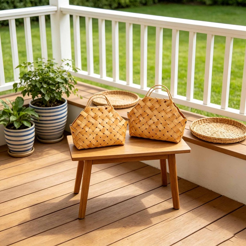 Hand-woven Bamboo Storage Basket, Bamboo Woven Gift Basket, Flower Basket with Sturdy Handle, Rustic Home Decor Tote Basket, Suitable for Wedding Party Favors, Home Kitchen Countertop Organizer, Living Room Shelf, Shelf Baskets
