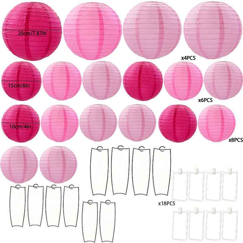 Image of A Set Of 36 Mixed Paper Lanterns For Weddings, Featuring Sizes, Styles, And Colors. This Hanging Lantern Set Is Suitable For Indoor And Outdoor Use, Perfect For Anniversaries, Wedding