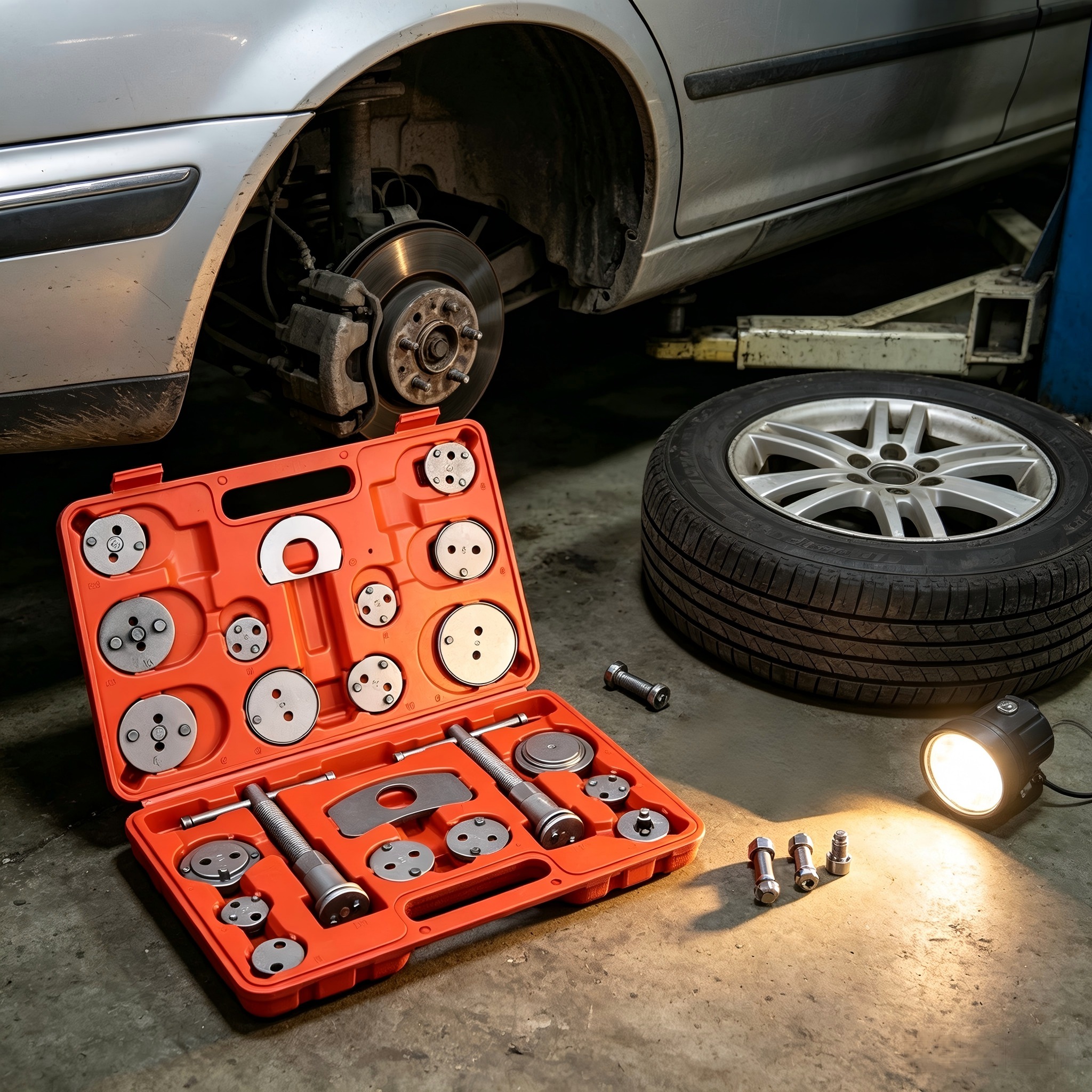 Image of Brake Caliper Piston Tool Set, Heavy-duty Disc Brake Wind Back Kit With Storage Case, Universal Tool Set Including Spindle Plates Adapter For Car Brake Pad Replacement Repair, 1 Set/2 Sets