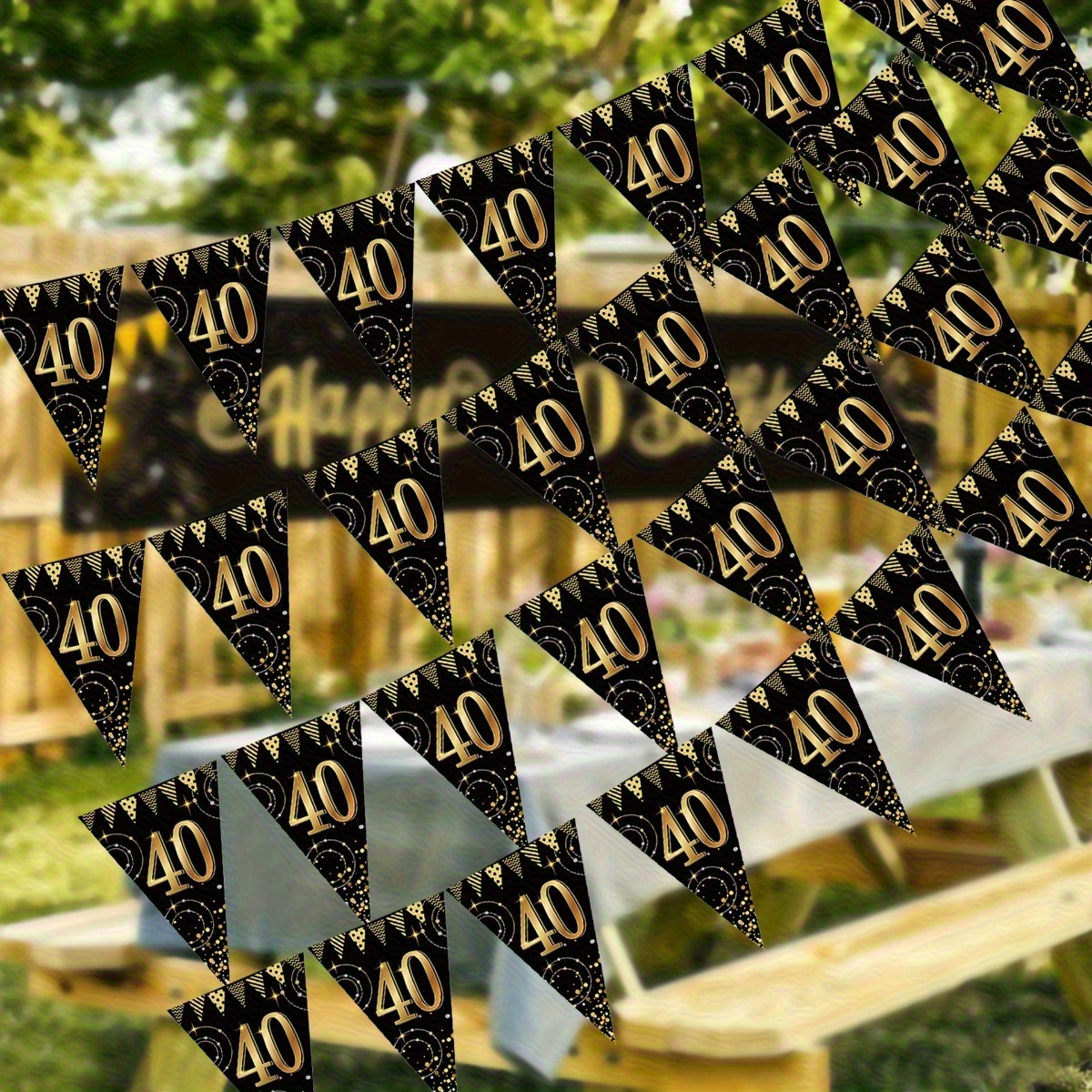 Image of 24pcs 40th Birthday Party Banner - Elegant Black & Golden Numbered 40 With Balloons/ For Milestone Birthdays, Anniversaries, Celebration - Paper Decorations For Entrance Door, Room, Party Decor