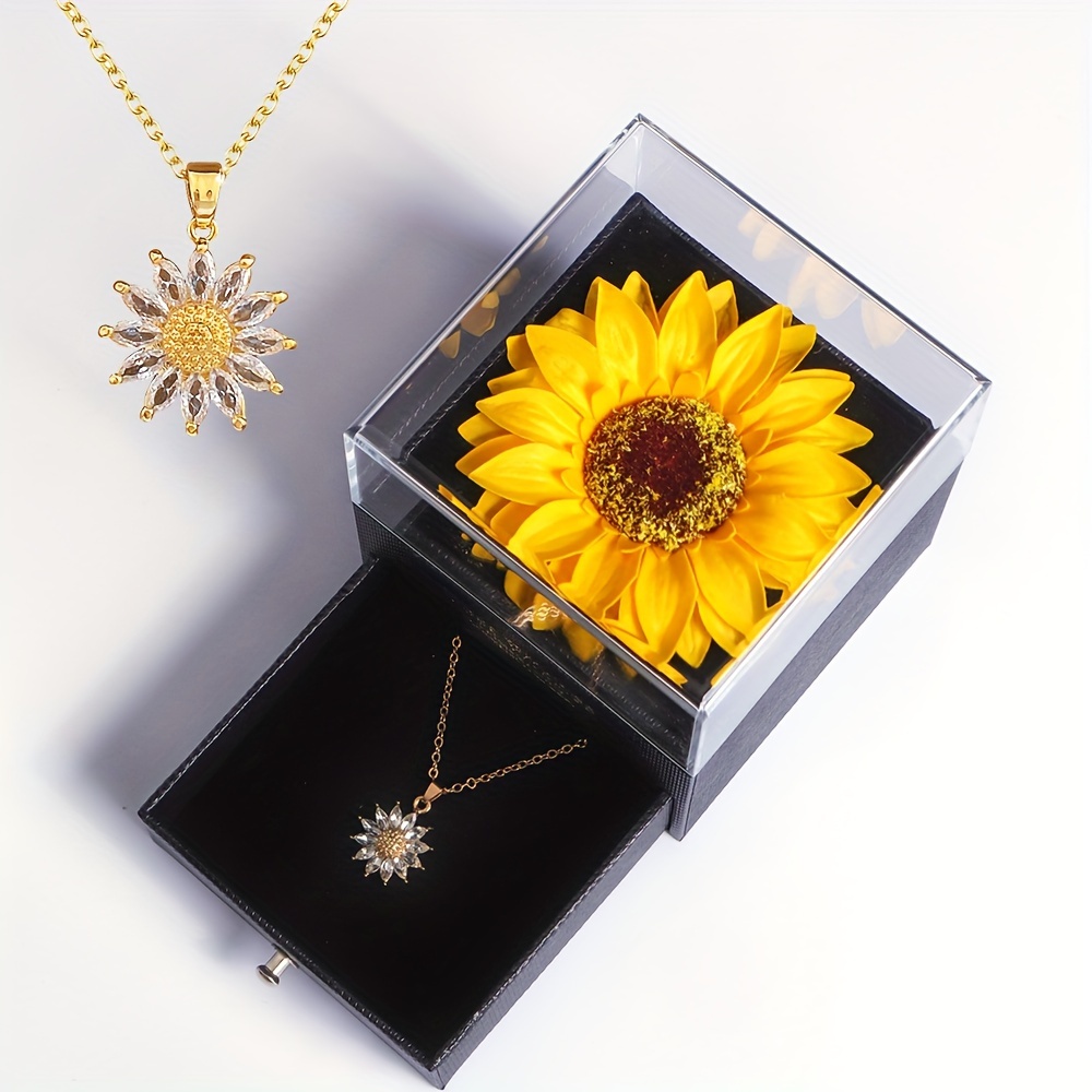 sunflower necklace and gift box artificial sunflower   birthday wedding mothers day christmas graduation gifts Product details 0