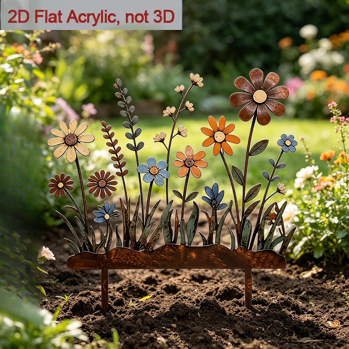 Image of 2d Flat, [2d Flat] 1pc 2d Flat Rustic Garden Stake Colorful Faux Rust Metal Weatherproof Outdoor Decor For Patio Fence Courtyard Festival Ornament, 2d Flat