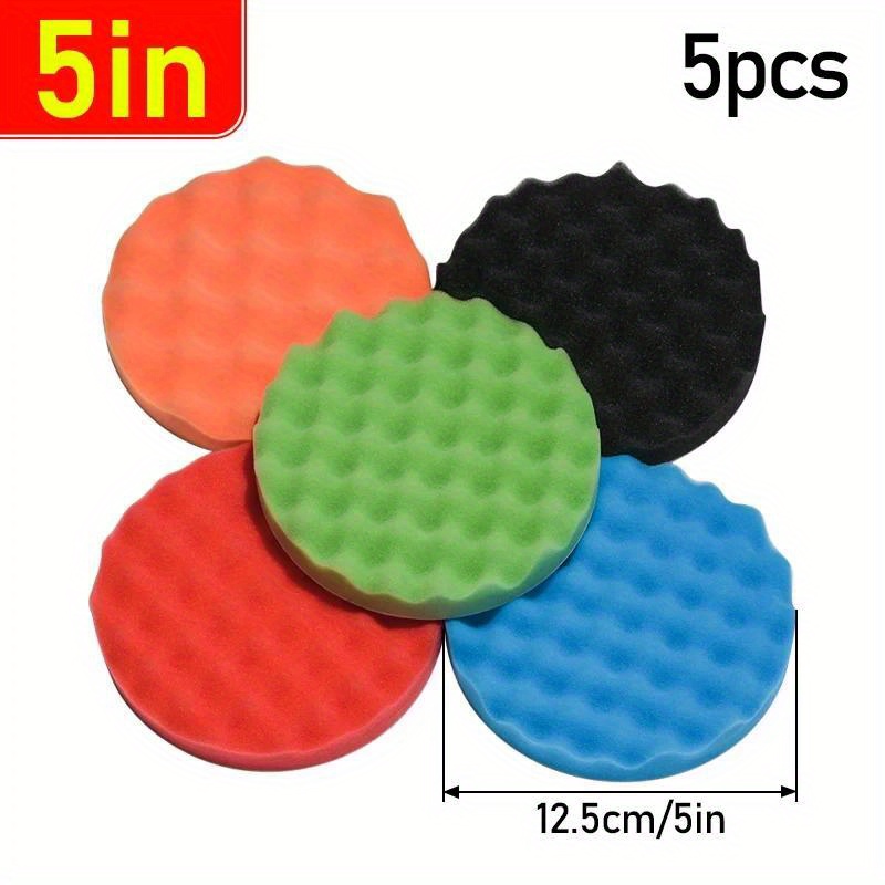 TEMU Lot de 5 tampons de polissage pour voiture 150/180 mm, 5/6/7 pouces, éponge pour polisseuse, outil de nettoyage et de , kit de polissage et de