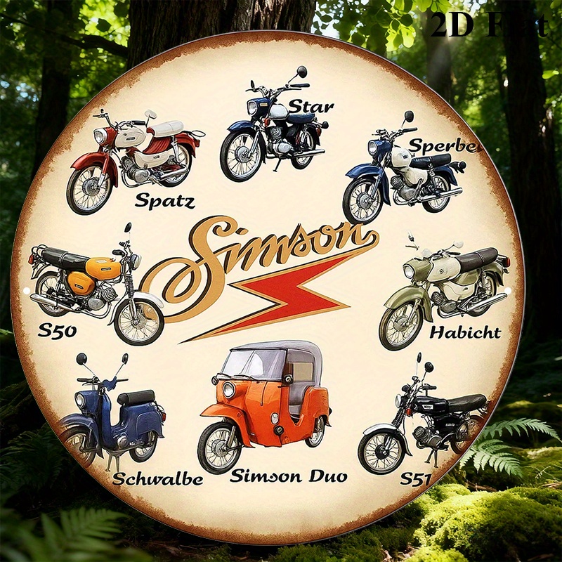 E-shop 2D-Flach, ein rundes Aluminiumschild im Vintage-Stil mit Bezug zu „ Motorcycles“, 20,32 x 20,32 cm, geeignet zur Dekoration von Bars, Garagen,
