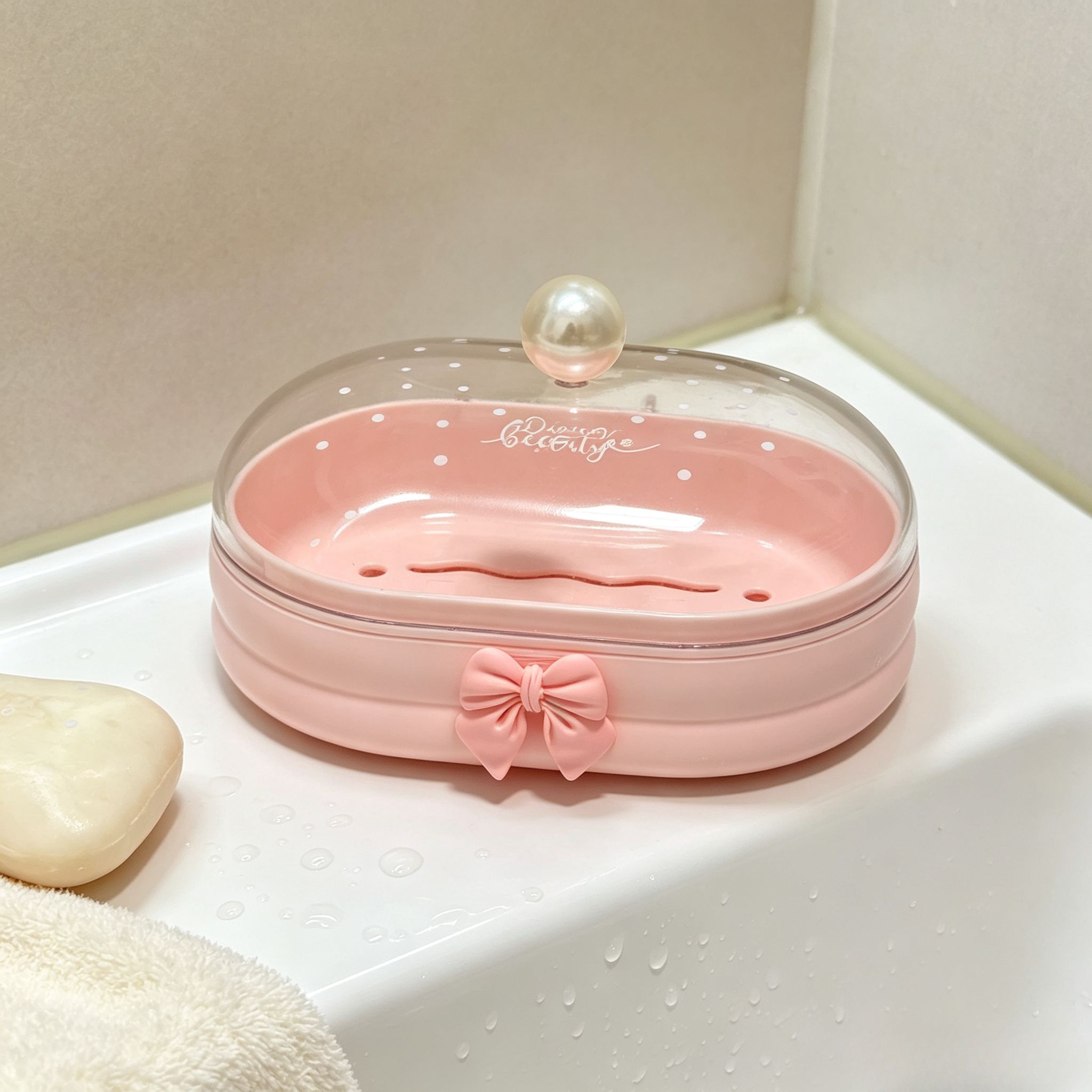 TEMU Porte-savon portable à rabat avec nœud, support à savon avec égouttoir - Design, convient pour de bain et le rangement de voyage
