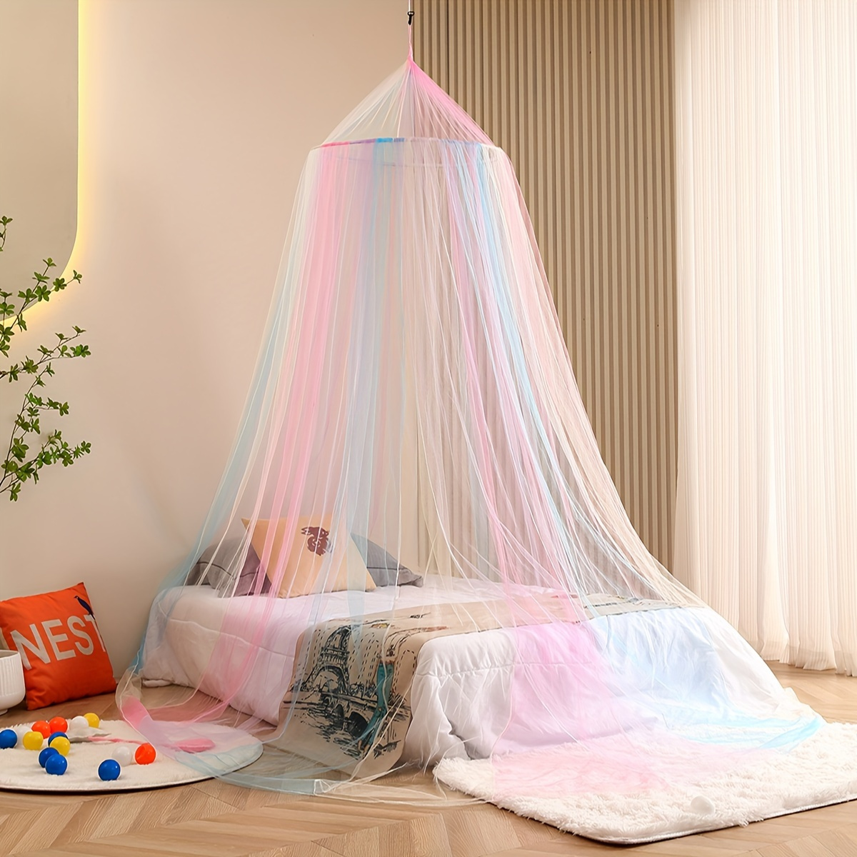 

Rainbow Princess Dome Mosquito Net - Soft Polyester, Lace Trim, Machine Washable Bed For ' Room & Guest Rooms