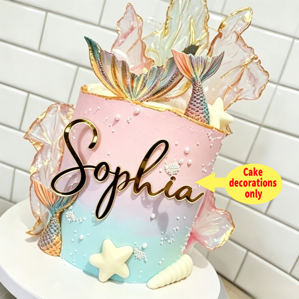 TEMU 1pc Personalized Wedding And Event Cake Topper Name Card, Custom Laser-cut Golden/black Acrylic With Elegant Cursive/printed Font, No Power