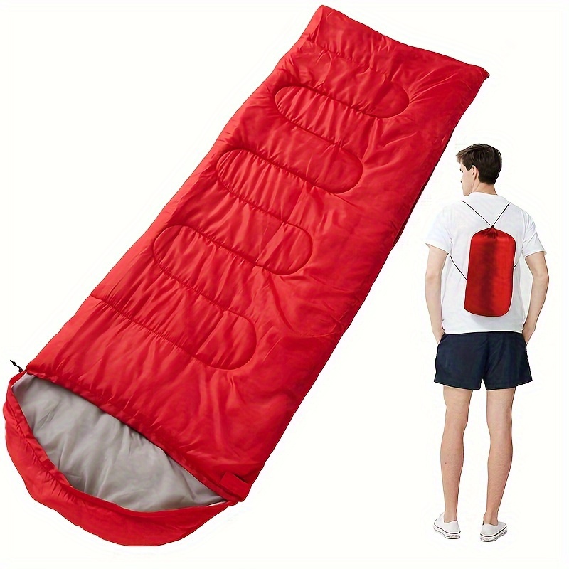 

1x Polyester Camping Sleeping Bag With Hood - , Warm & Waterproof, Zippered For Outdoor Hiking, Climbing & Travel, Red