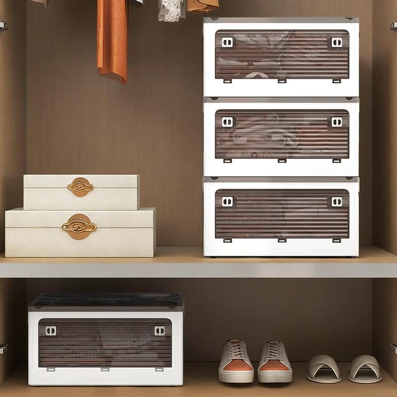 Transparent Stacking Storage Boxes with Side Open Doors