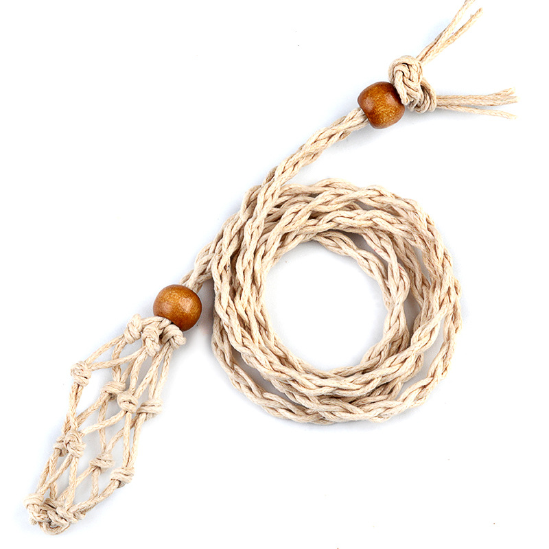 2pcs Handmade Adjustable Braided Net Bag Necklace with Stone Pendant