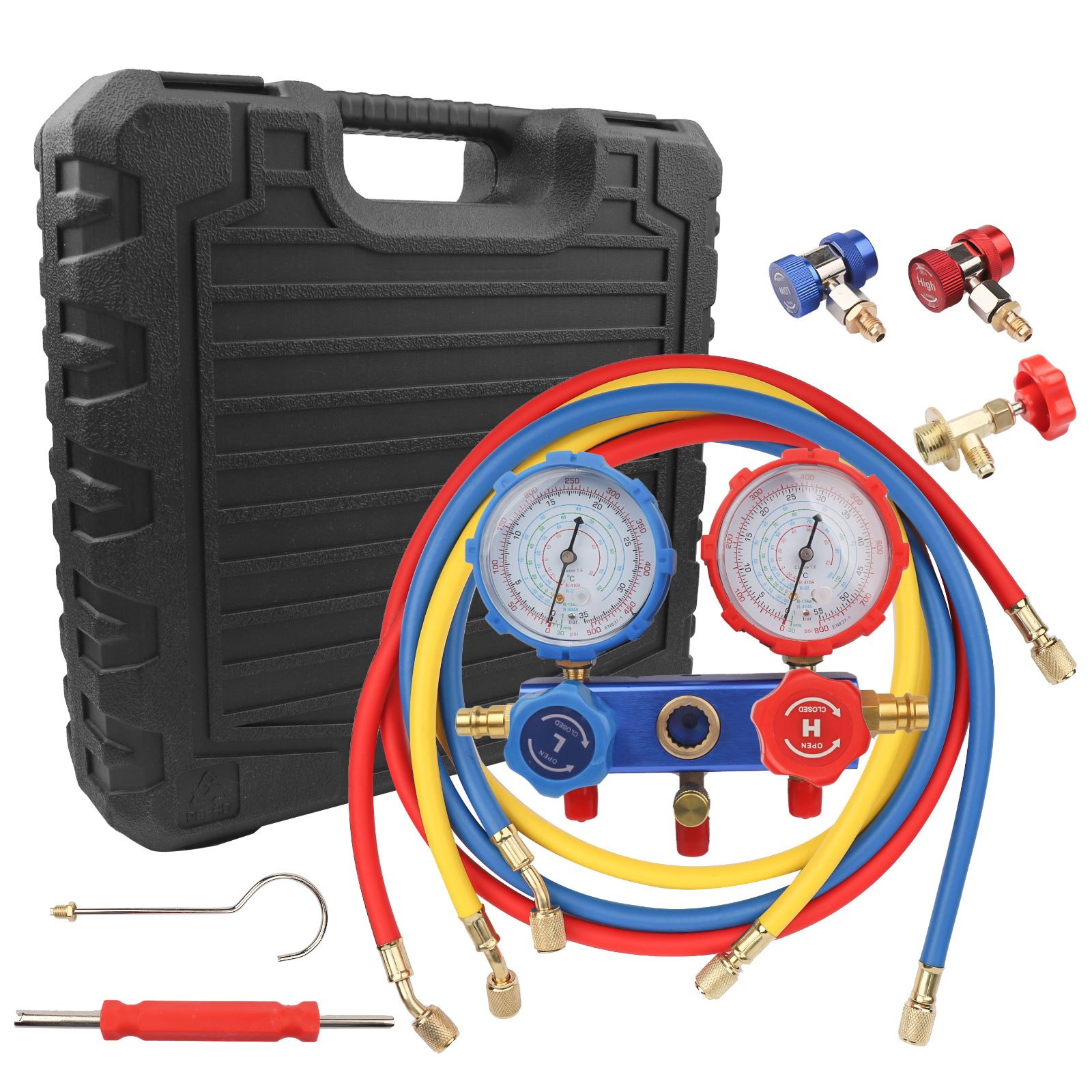 TEMU 3 Way For Ac Gauges Set, For Ac Manifold Gauge Set For R134a R404a R410a With 4ft Hoses & Adapter, Ideal For Ac Maintenance