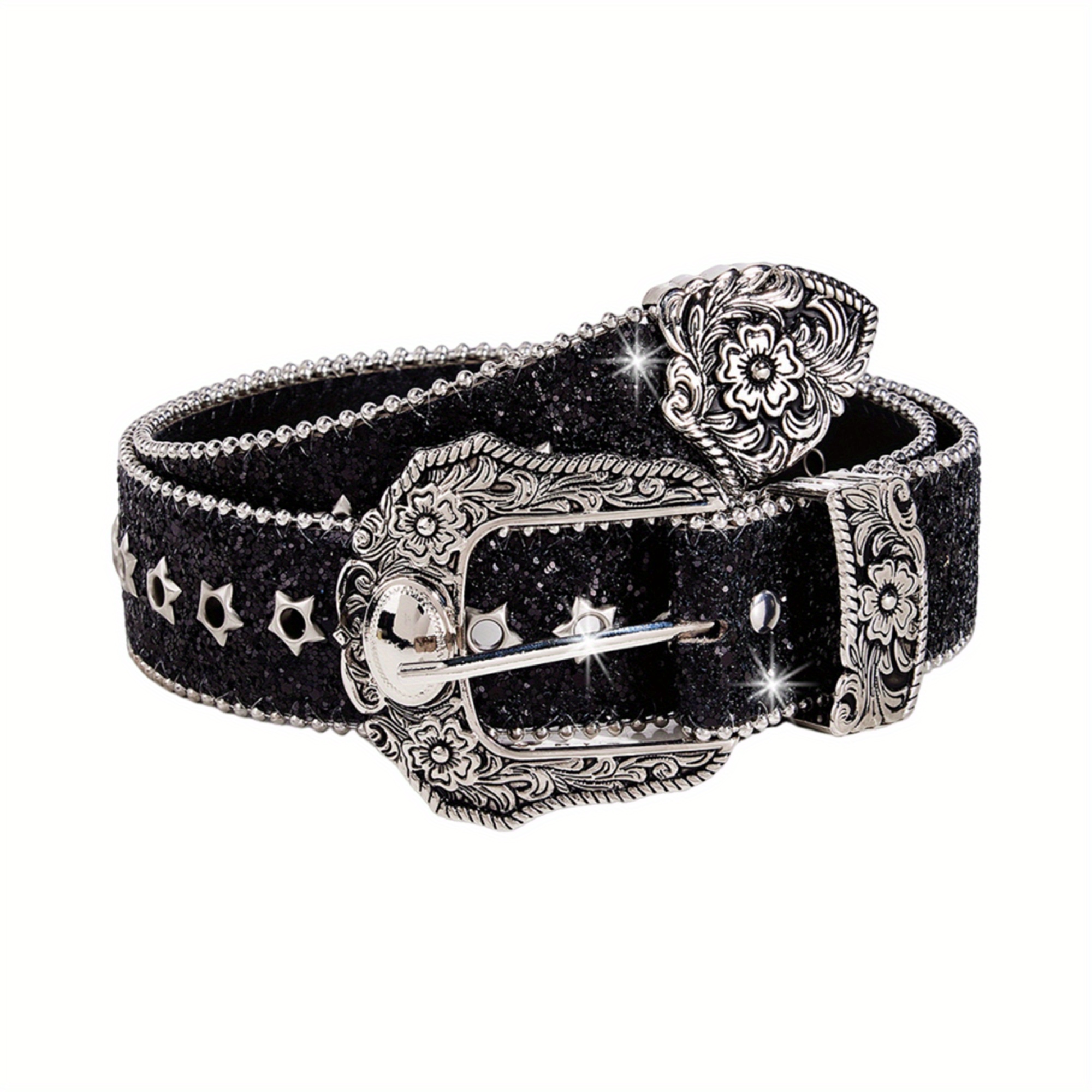 glitter belt women belt western cowgirl belt sparkly floral - Temu