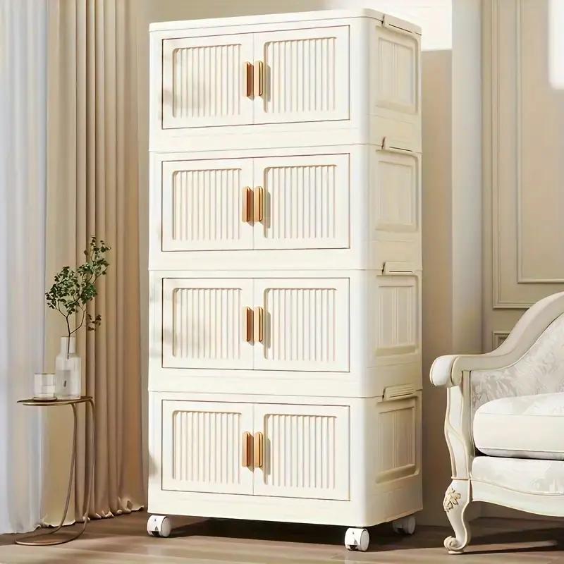 TEMU 4 Tier Stackable Storage Bins With Lids, Plastic Storage Containers With Magnetic Doors & Wheels, Collapsible Storage Bins Closet Organizers,