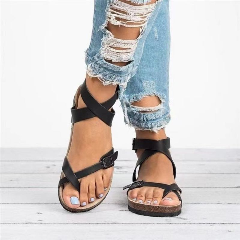 Ladies' - Back Zipper Flat Bottom Thick Bottom Sandals, Non Slip Rubber Bottom- Black Suitable Formal And Casual Daily, Party, Vacation, And Summer Shoes, Fashionable Design, Women Shoes