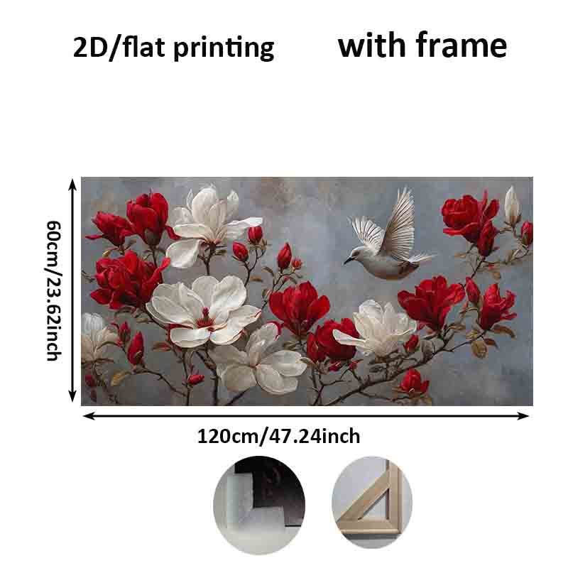 TEMU 1pc Moderne "Fleurs Rouges et Blanches" Encadré - Horizontal/Vertical, Adapté pour Décoration de Chambre et Salon, Toile à Accrocher, Affiche