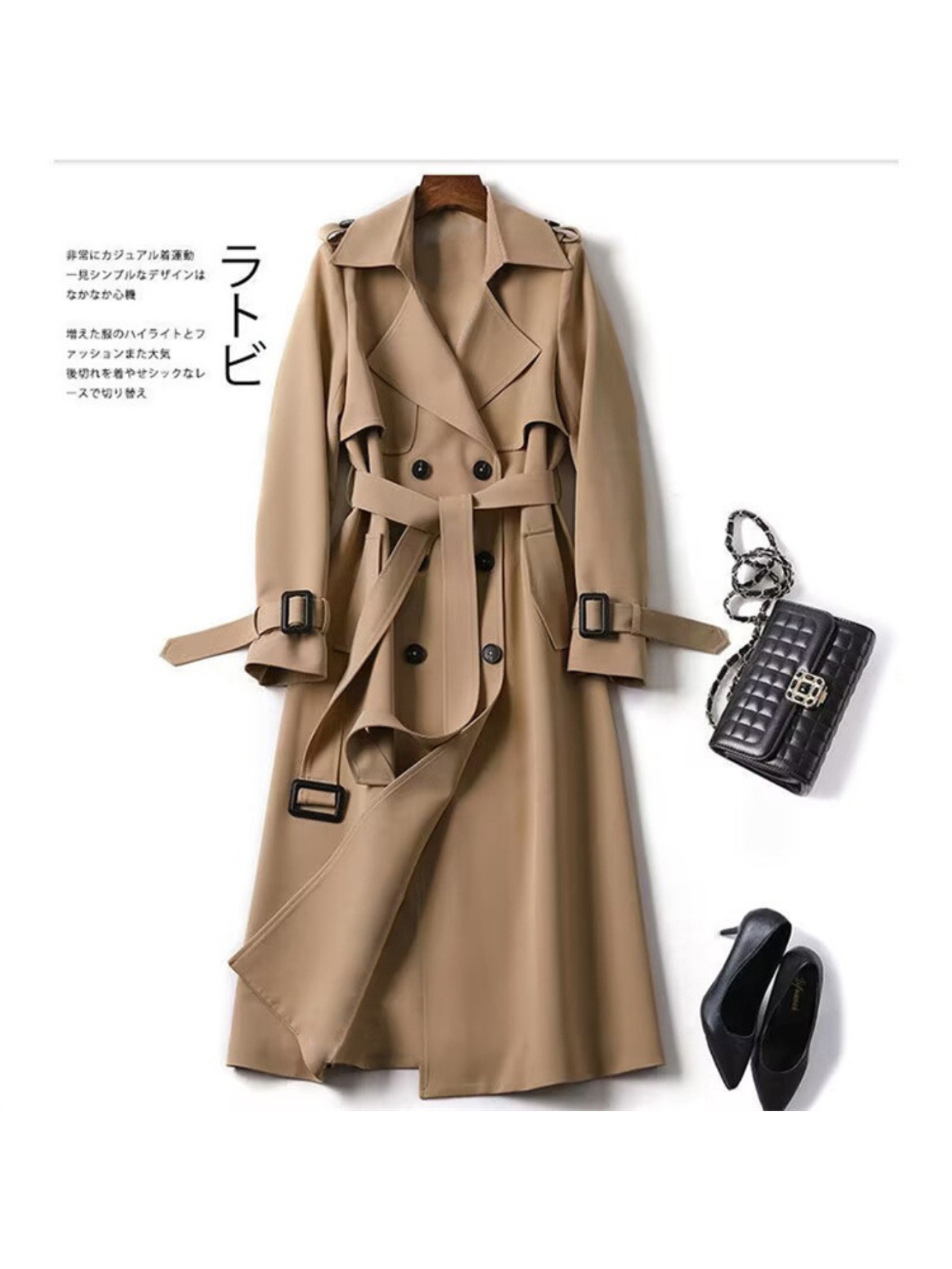 knee length dresses for ladies Maxi Winter Wool Coat with Belt 4586 Beige / M