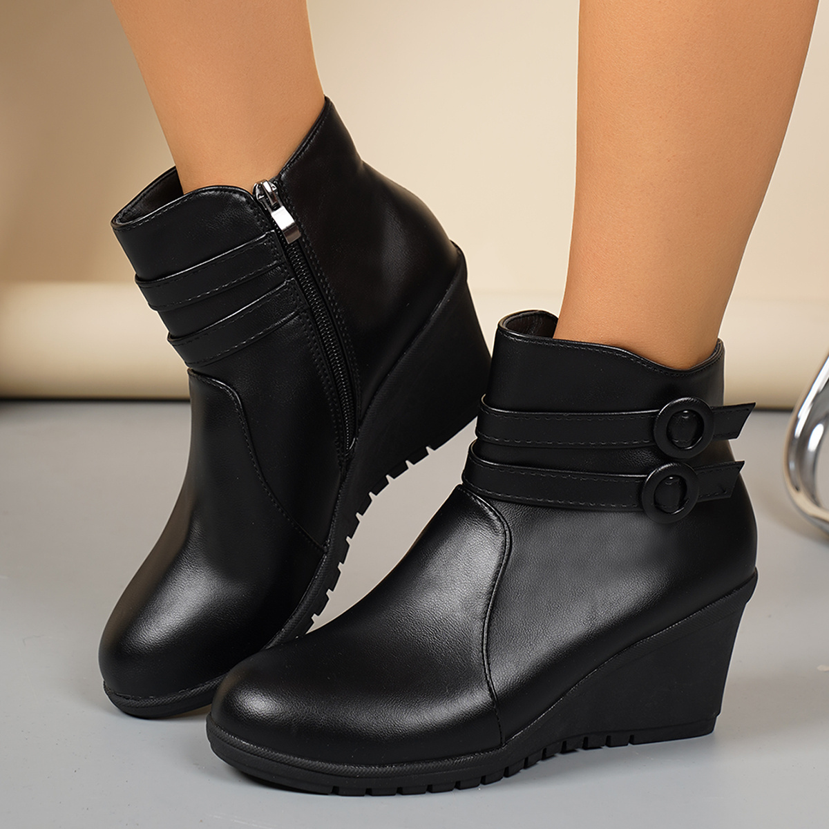 womens wedge heel ankle boots side zipper Temu