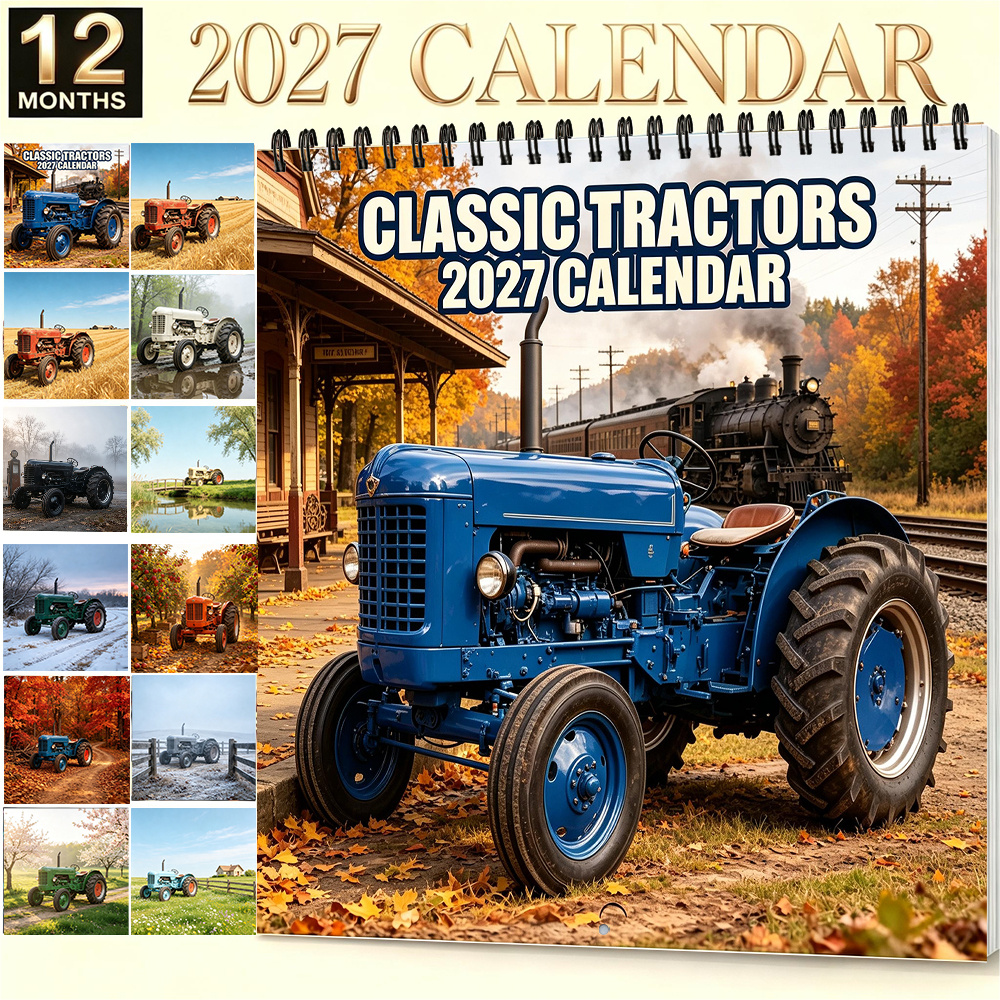 TEMU 2027 Vintage Tractor Calendar - 8.3x8.3 Inch Farm Wall Planner Suitable For Farmhouse Decor, Monthly Tractor Art Gift For Christmas, New Year,