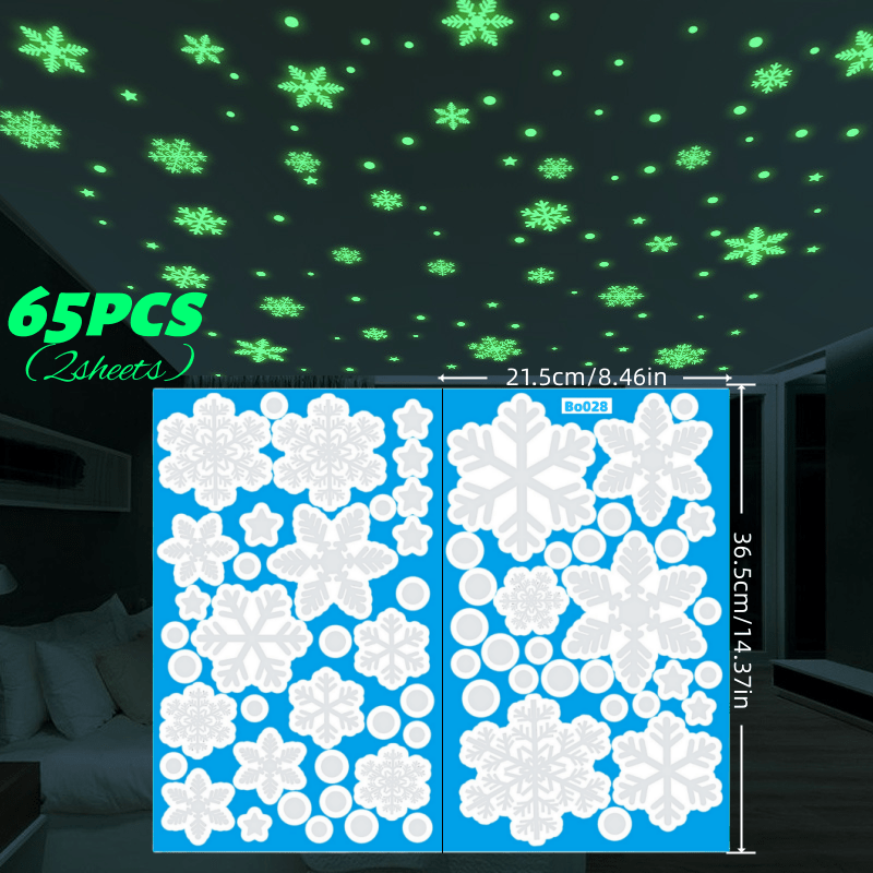 65pcs Of Luminous Pvc Electrostatic Adsorption Snow Window Decals - Electrostatic Adhesive Decals For Winter Door Decoration And Christmas Decoration