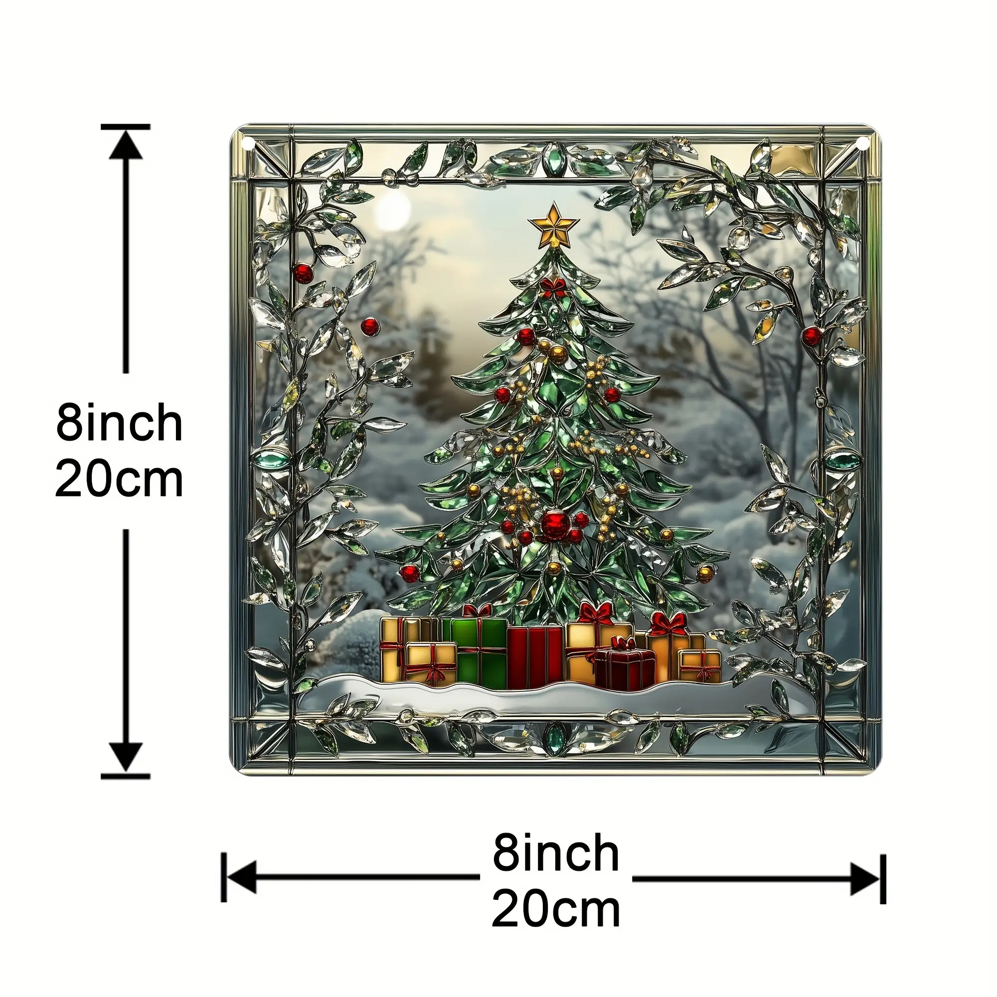 TEMU 2D Plat, 1 pièce, Attrape-Soleil Suspendu de Sapin de Noël 2D Plat, 8 Pouces X 8, Décorations Vibrantes Ornement Fantaisiste de Cadeau Unique,