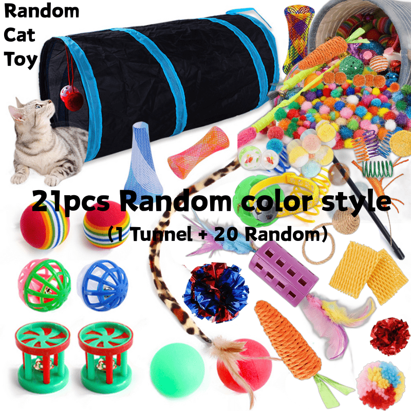 TEMU Random 18/21pcs Cat Toys, Random Color, Style And Material Cat Toy Assortment, For Home Cute Kittens To Play, Suitable For All Small Breeds Of