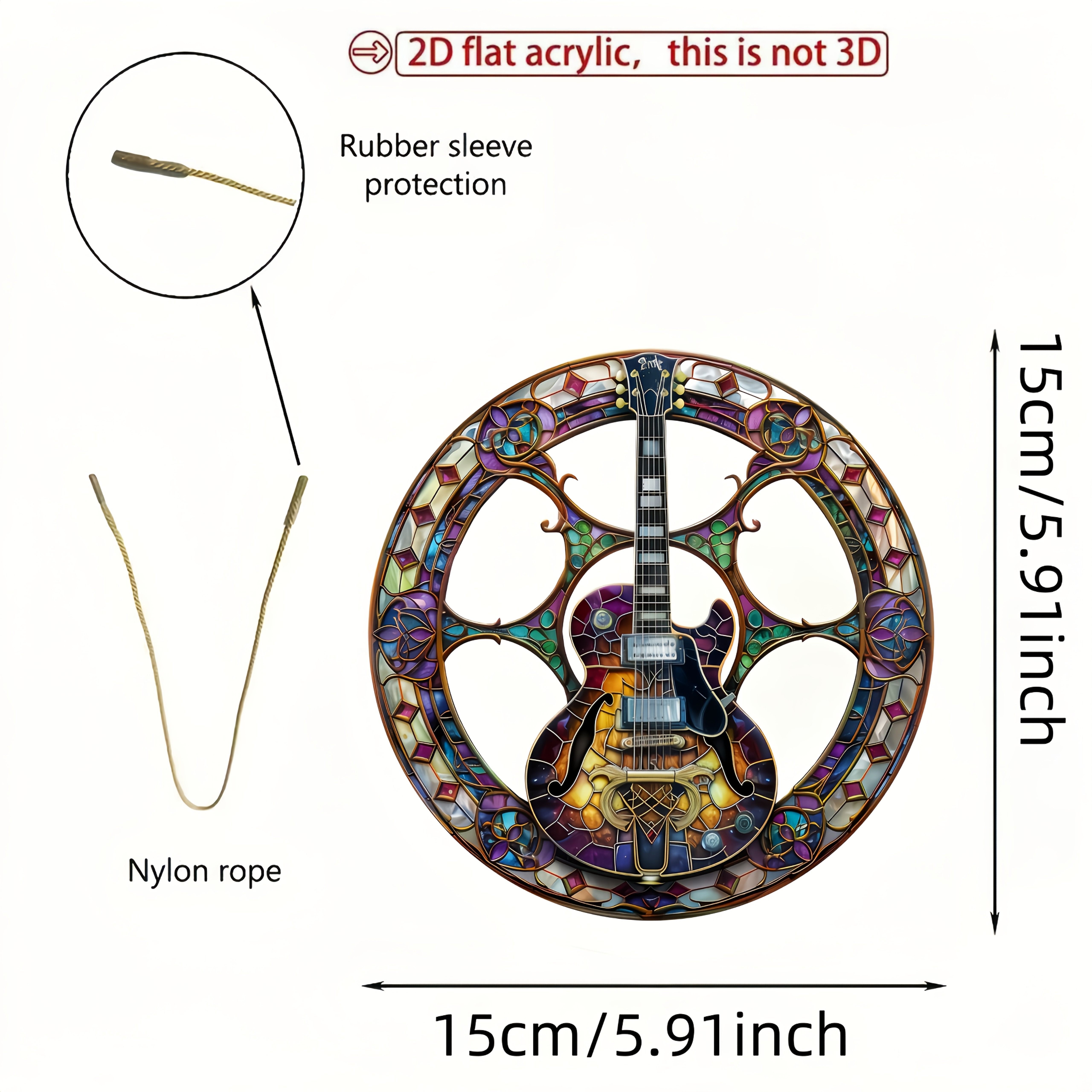 TEMU 2d Flat, 1pc, 2d Flat, Acrylic Electric Guitar Sun - 5.91/5.91 Inch Round Acrylic Window Hanging, Ideal For Home And Garden Decor, Perfect Gift