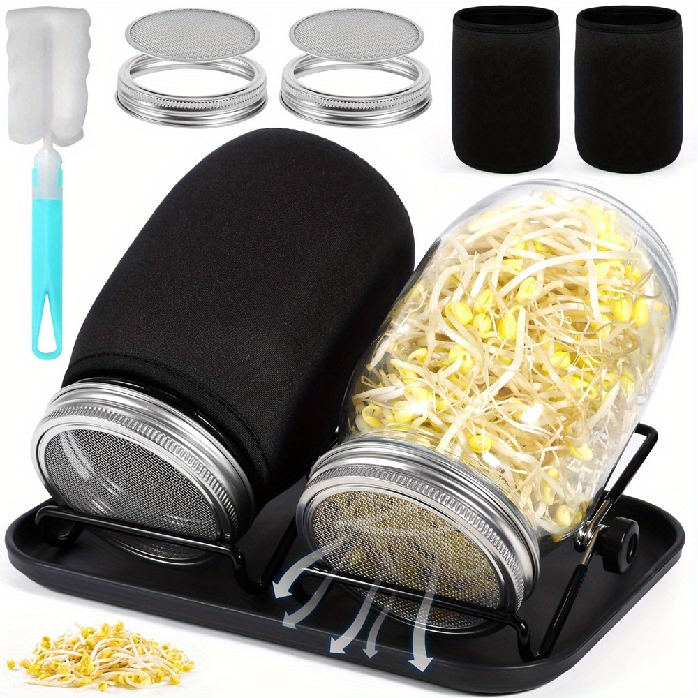 2pcs 1000ml Sprouting Glass Jar With Adjustable Bracket Stainless Steel Lid Blackout Sleeve Scientific Design