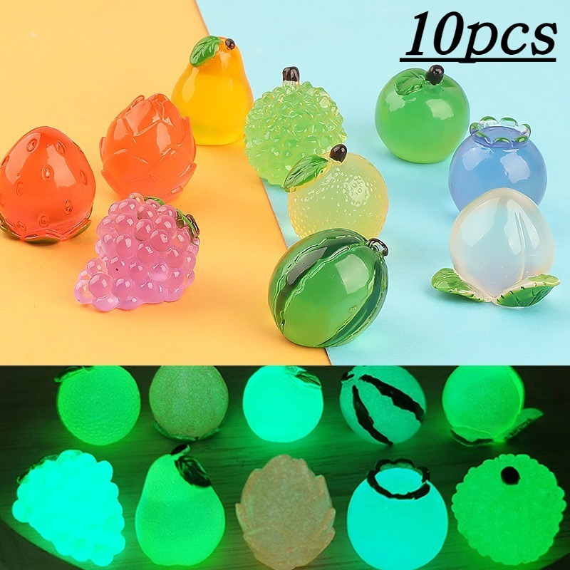 TEMU 10pcs Set - Landscape Simulation | Watermelon Strawberry Fruit Decoration, Cute And Creative Blind Box Storage Small Accessories, Hard, Mixed