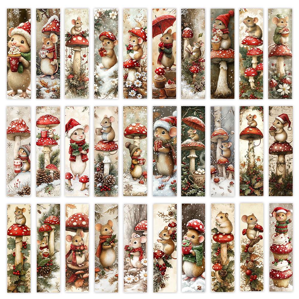 32pcs, Bookmark, Christmas Mushroom And Hamster Bookmarks, Cute Cartoon, Ins Art Bookmarks, Creative Fun Reading Decor, Halloween, Christmas, Affordable/low-cost, Exquisite Bookmarks Without