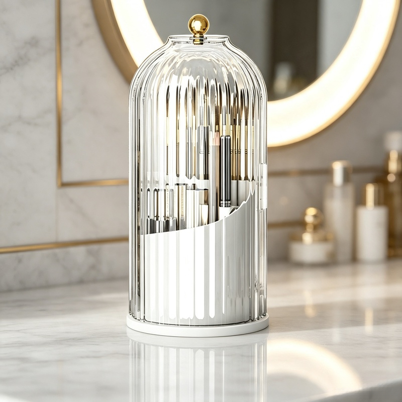 TEMU Toothbrush Holders With Sliding Lid, 360° Rotating Transparent Toothbrush And Toothpaste Holder, 3 Compartments Bathroom Toiletry Storage Rack,