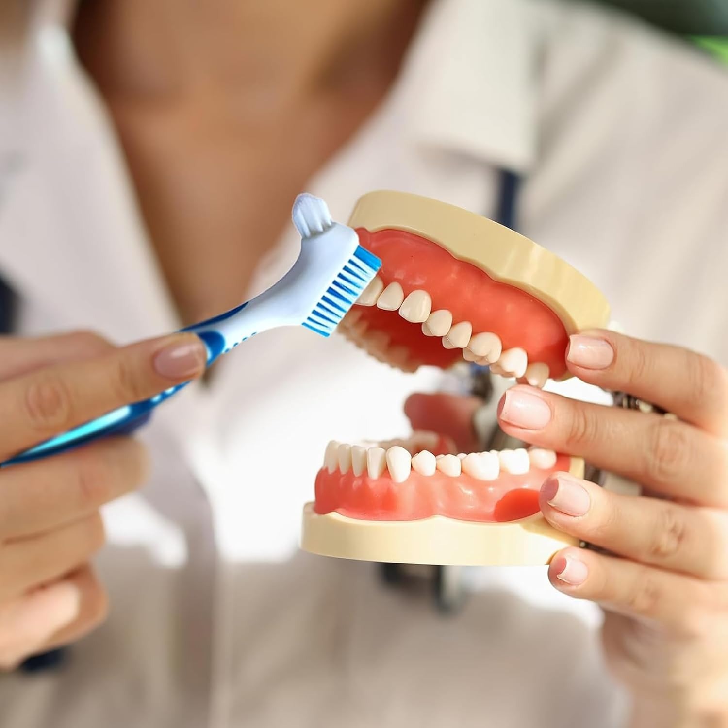 12pcs Portable Denture Brushes with Multi-Layer Nylon Bristles
