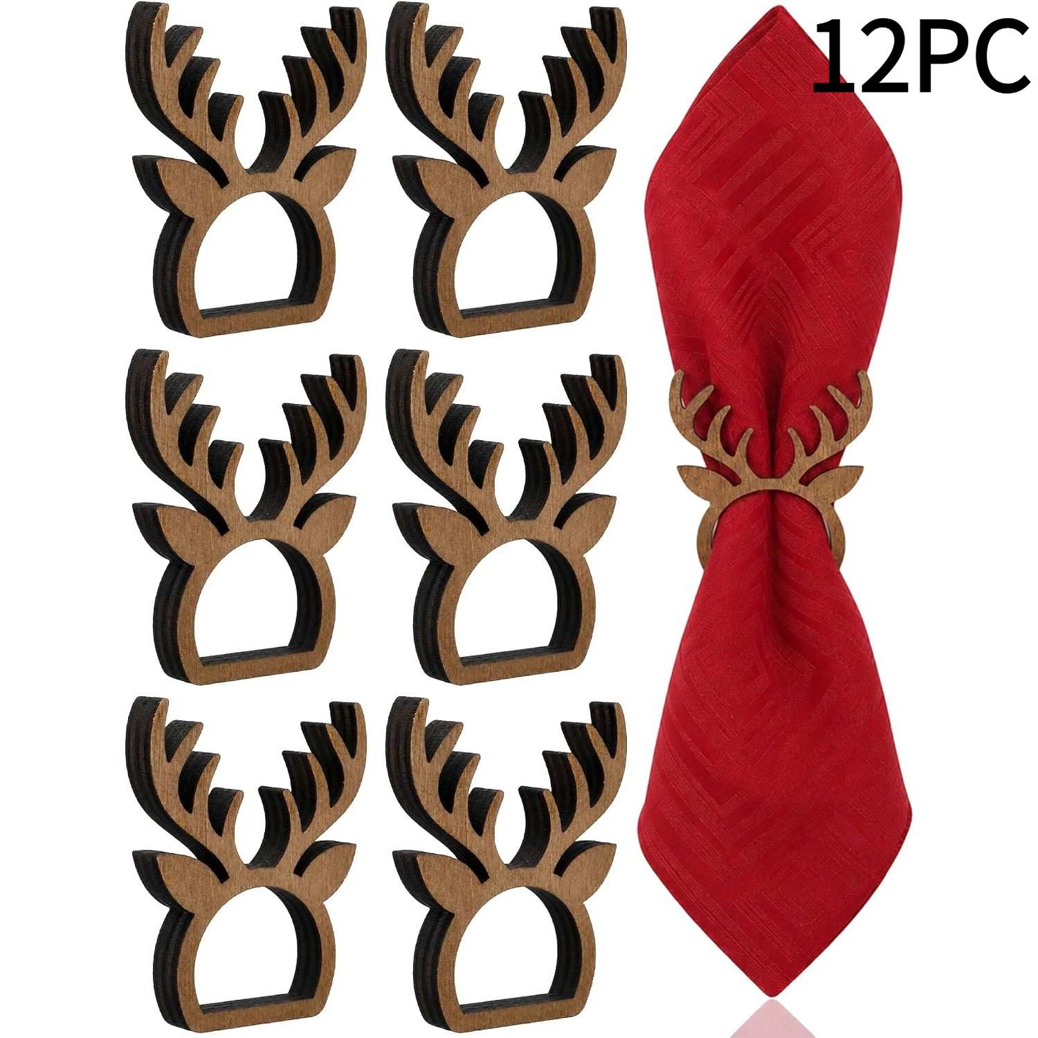 TEMU Juego de 6-12 piezas de servilleteros con forma de reno - Hechos a , adecuados para decoraciones de mesa festivas, con porta servilletas de reno