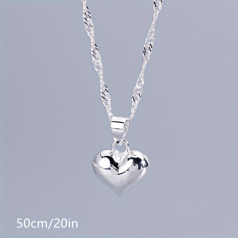 TEMU Elegant And Simple Heart Pendant Necklace, Silvery, Y2k Style Twisted Chain, Versatile Fashion Accessory Suitable For Daily Wear And Gift , Perfect For Valentine's Day