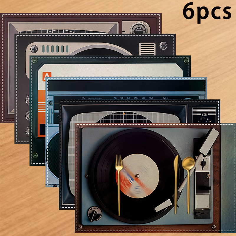 TEMU 6pcs. Nostalgic Elements (80s Style) Placemats, 30.48x45.72 Cm -table Mats, Suitable For Four-season Decoration, Seasonal Decoration, Family